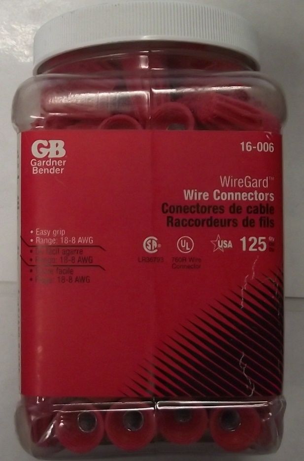 Gardner Bender 16-006 WireGard Red Wire Connector 125 Pack USA