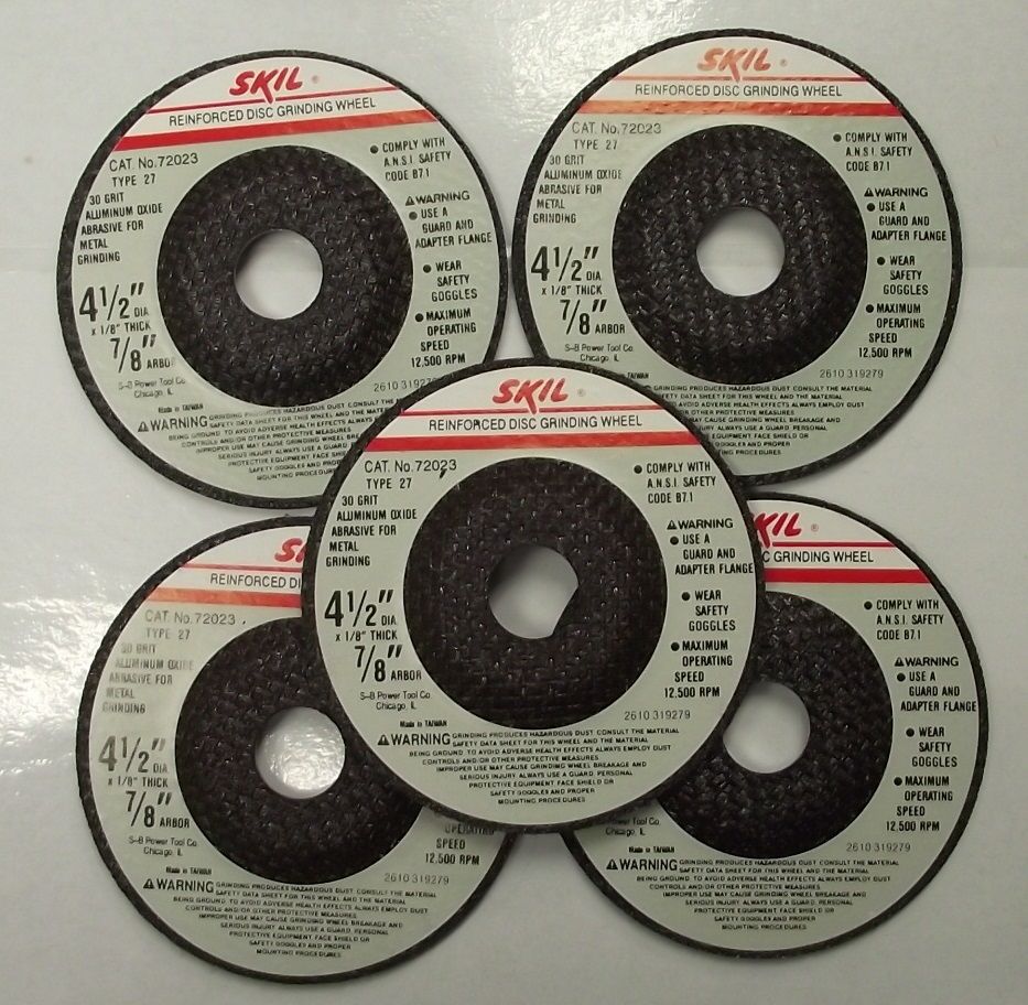 Skil 72023 4-1/2" 1/8" x 7/8" 30-Grit Aluminum Oxide Grinding Wheel 5pcs. USA