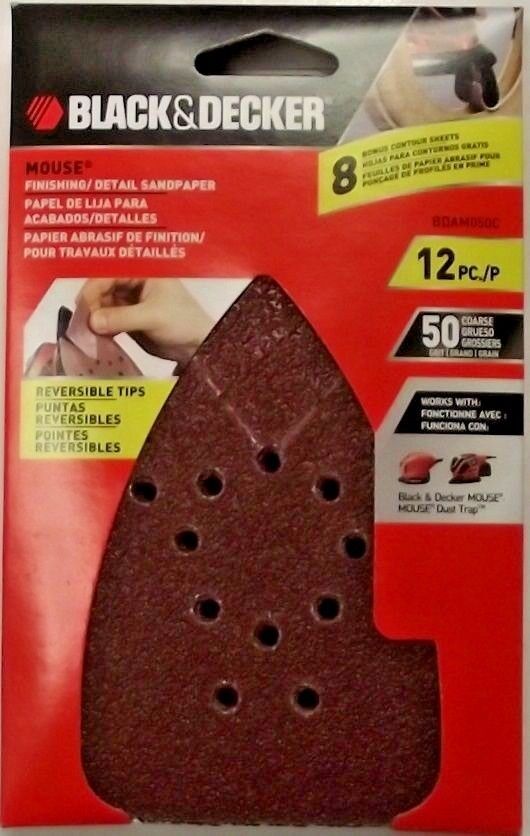 Black & Decker BDAM050C 50 Grit Mouse Sand Paper (12-Pack)