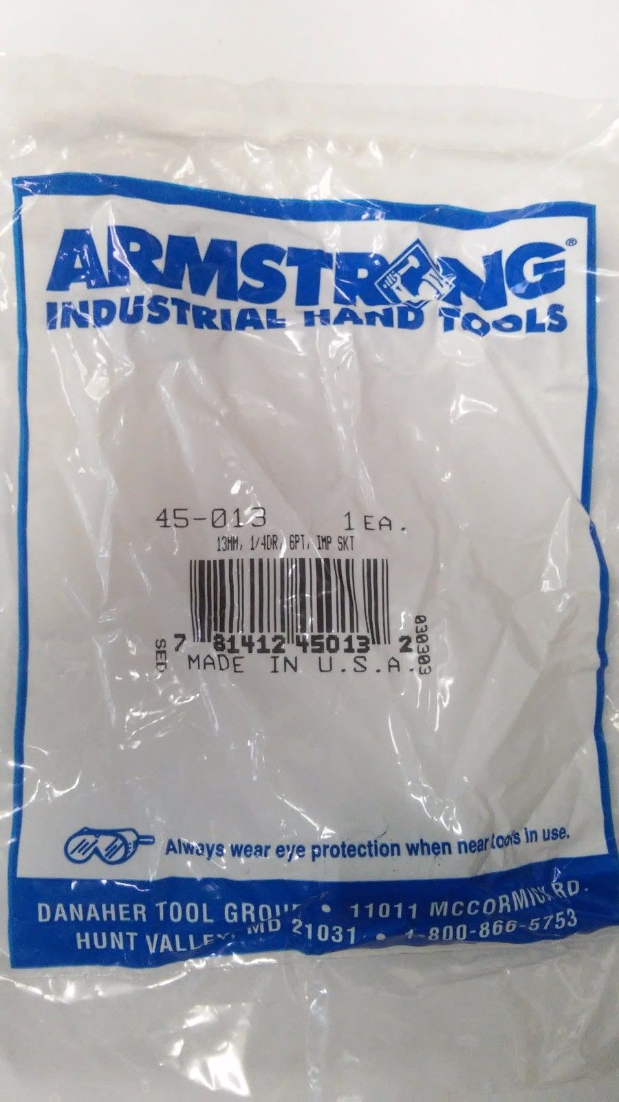Armstrong 1/4" Dr 13mm Impact Socket USA 45-013