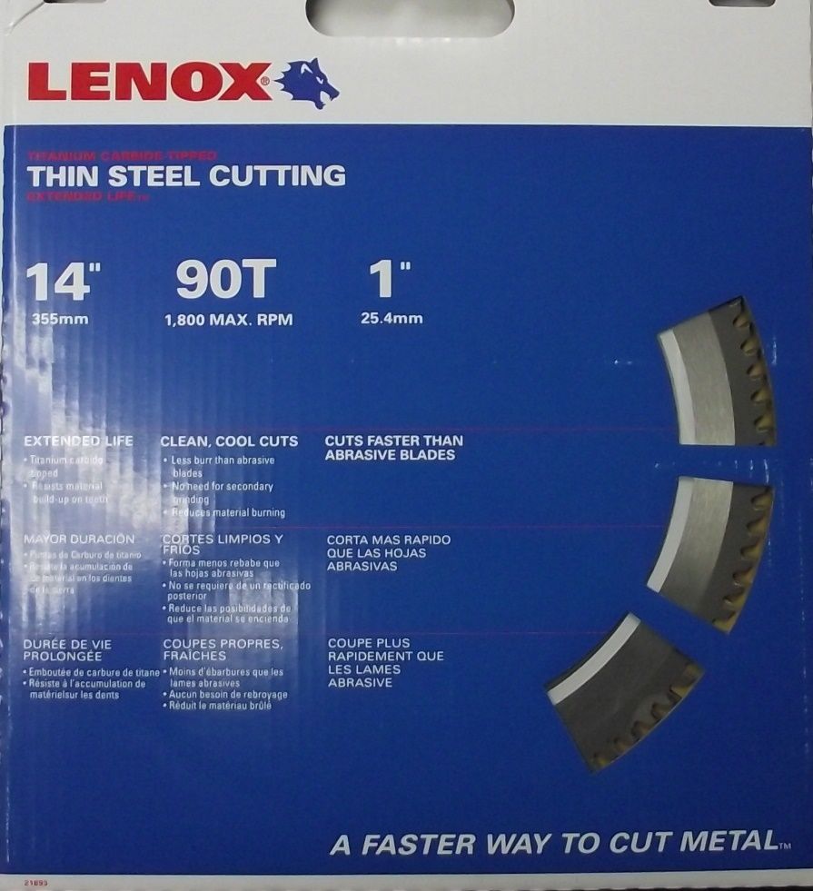 LENOX 21893 14" X 90 Tooth Thin Steel Cutting Circular Saw Blade