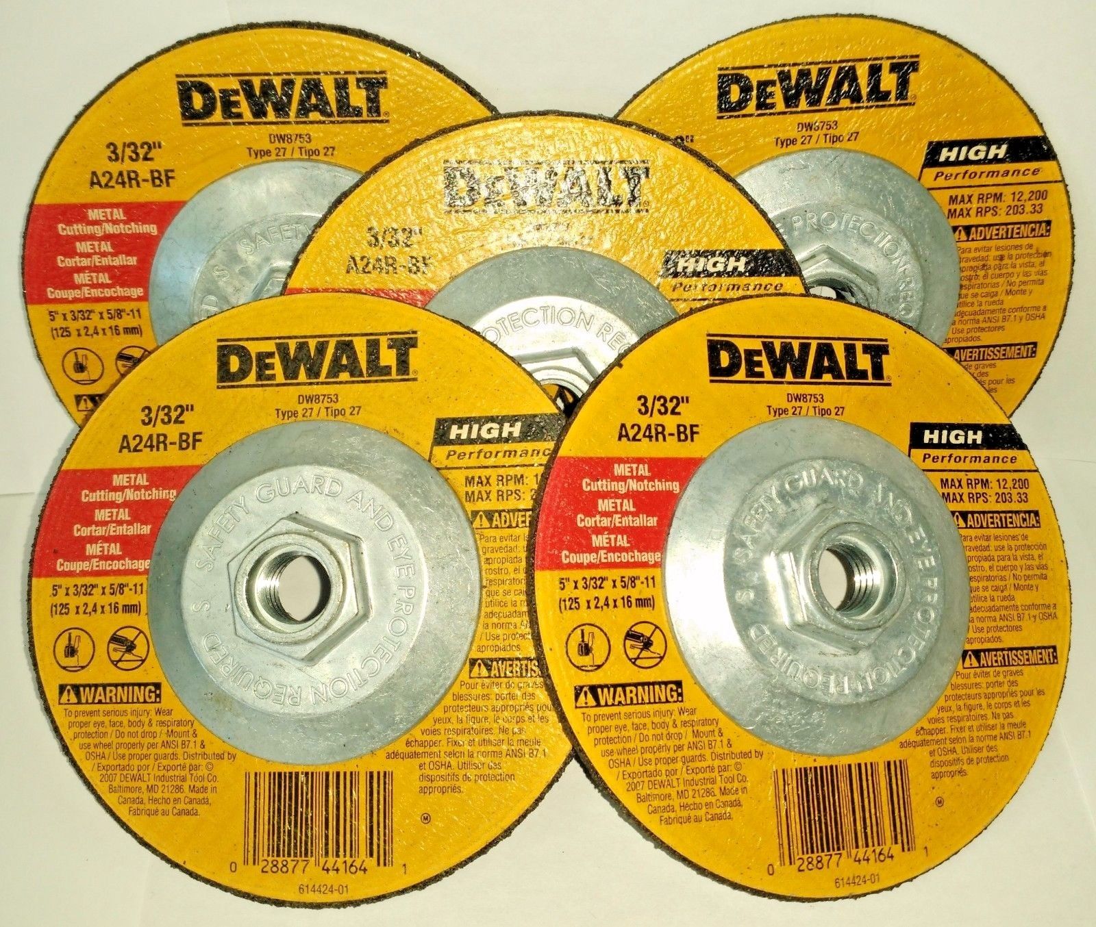 DeWalt DW8753 5" x 3/32" x 5/8"-11 Metal Notching Wheel - 5 Pack