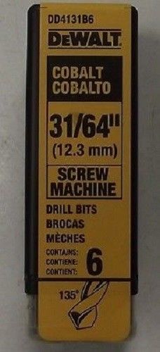 DEWALT DD4131B6 31/64" Cobalt Screw Machine Length Drill Bit 6pk Germany