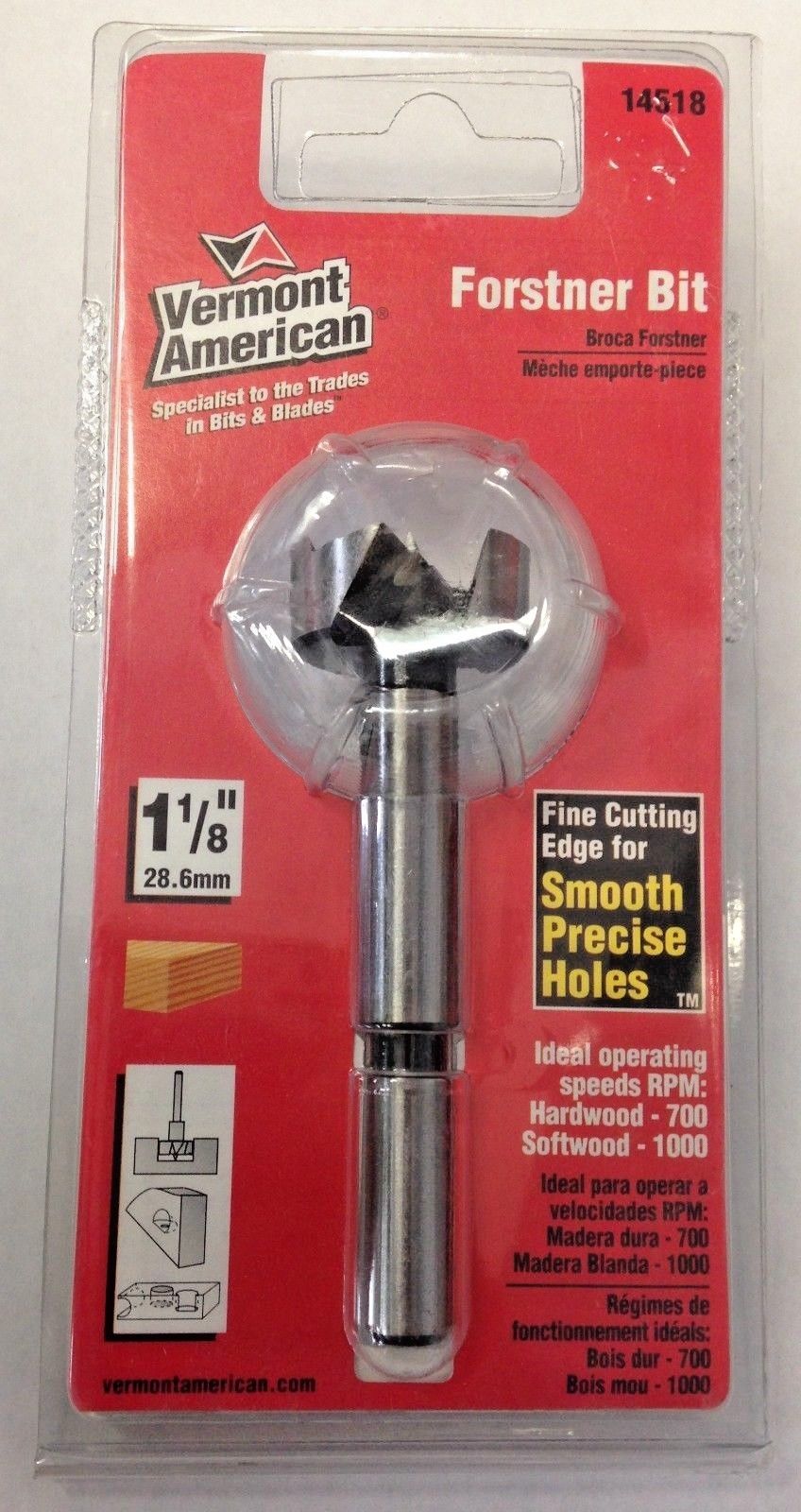 Vermont American 14518 1-1/8" Forstner Bit For Wood