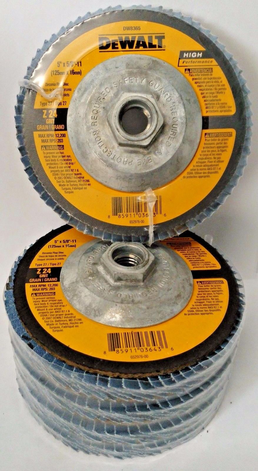 DeWalt DW8365 5" x 5/8-11 24 Grit Zirconia Flap Disc 5 Discs