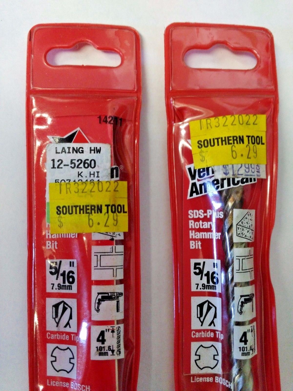 Vermont American 14211 5/16" x 4" x 6" SDS Plus Rotary Hammer Drill Bit 2PKS