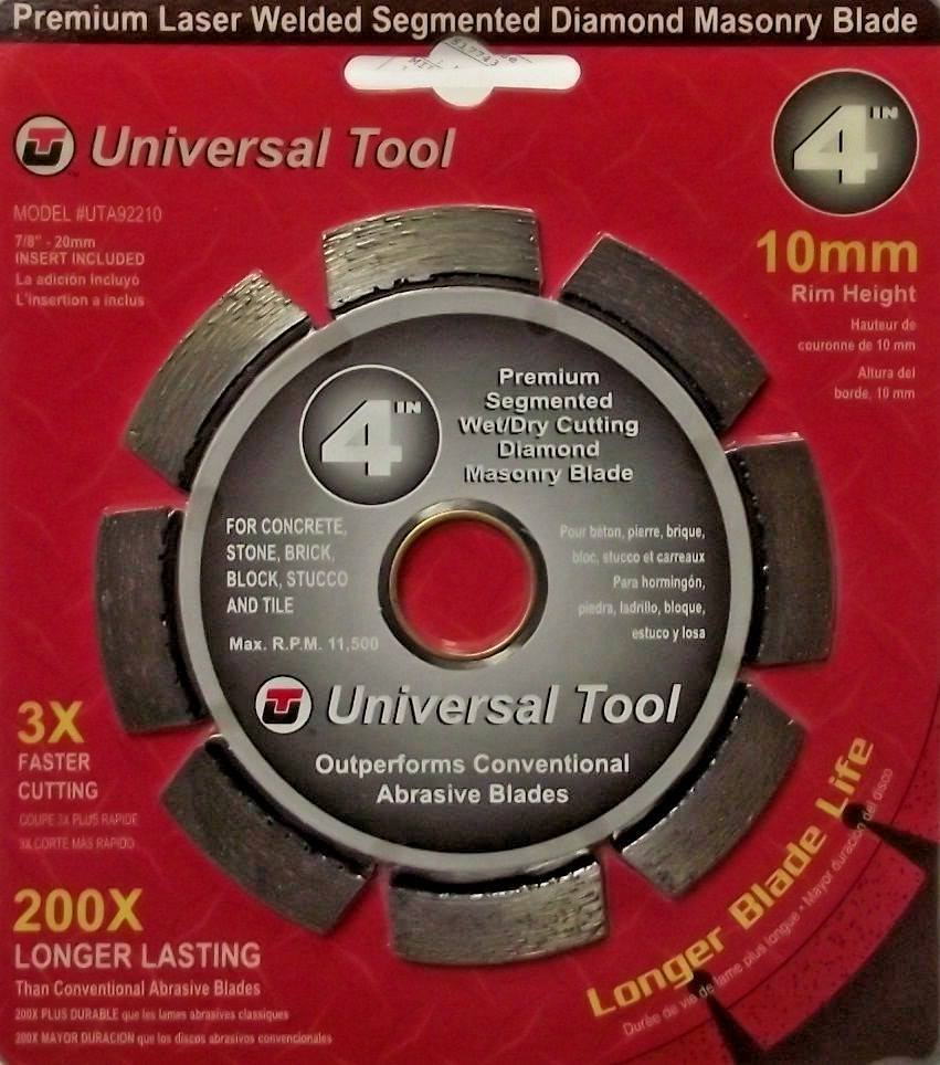 Universal Tool UTA92210 4" 200X Premium Segmented Diamond Blade