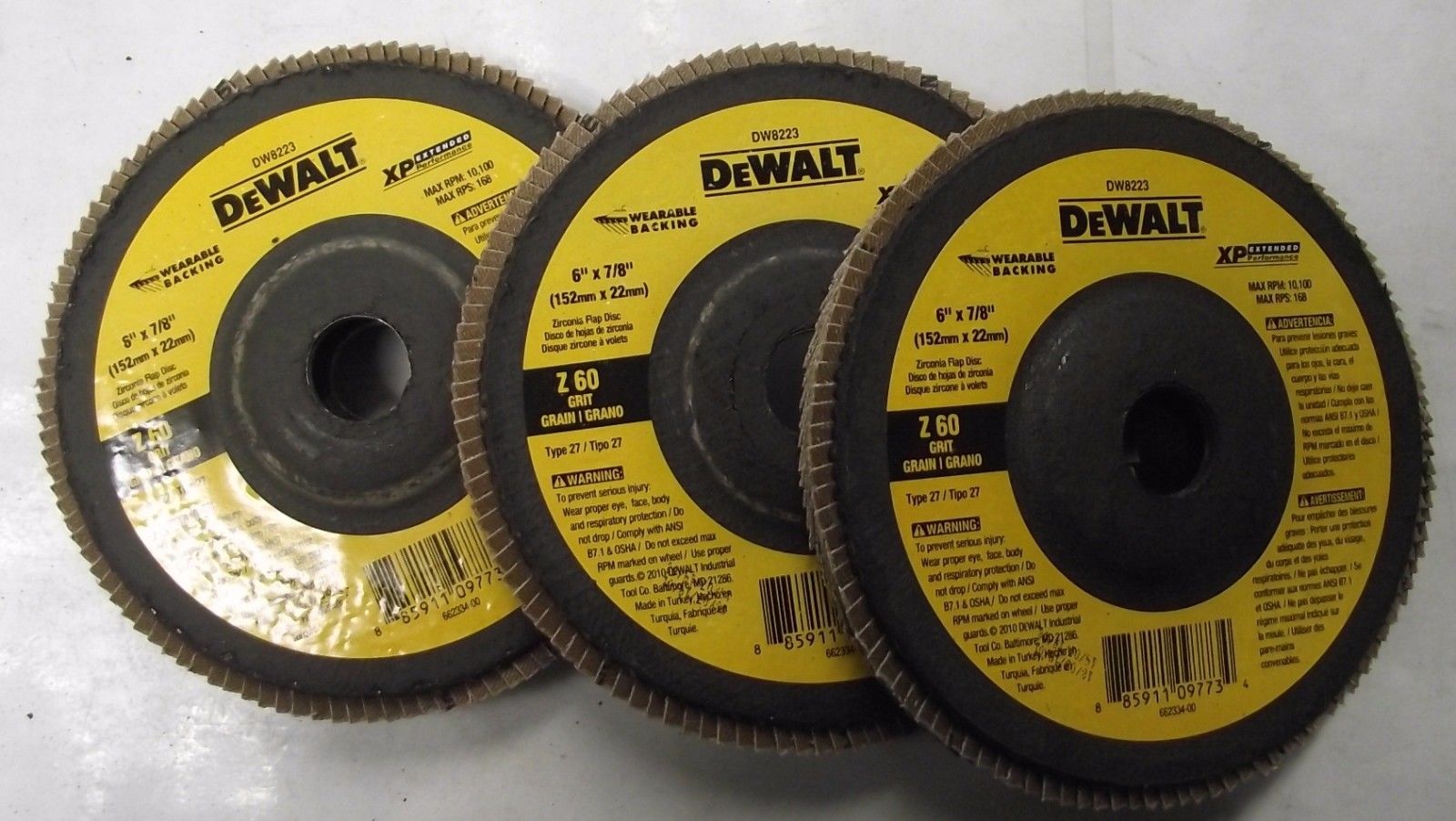 Dewalt DW8223 6" x 7/8 Z60 Extended Performance Grit Flap Wheels 5pcs.