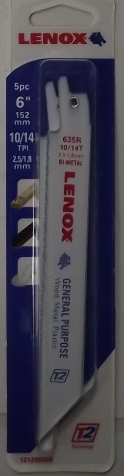 LENOX 12129635R 6" x 10/14 TPI Reciprocating Saw Blade 5 Pk USA