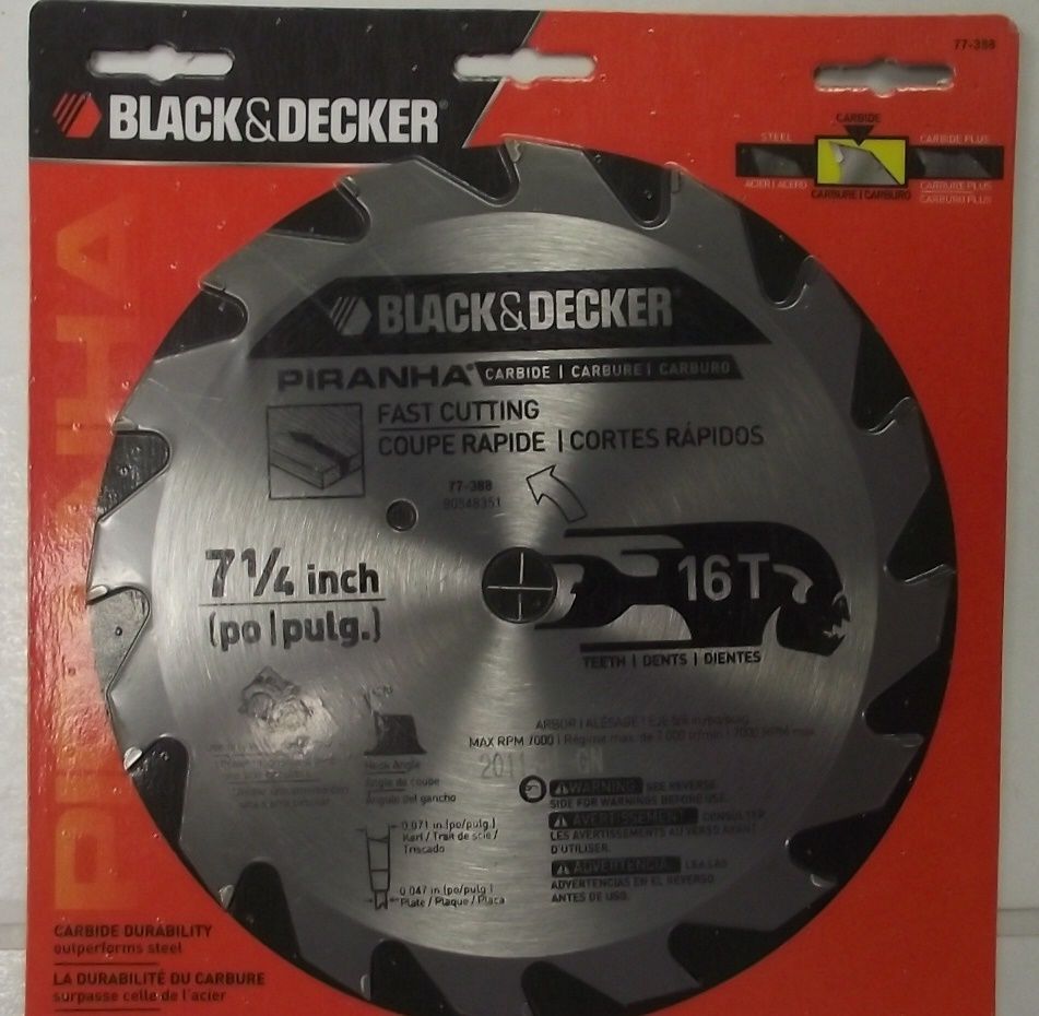 Black & Decker 77-388 7-1/4" x 16 Tooth Piranha Carbide Circular Saw Blade