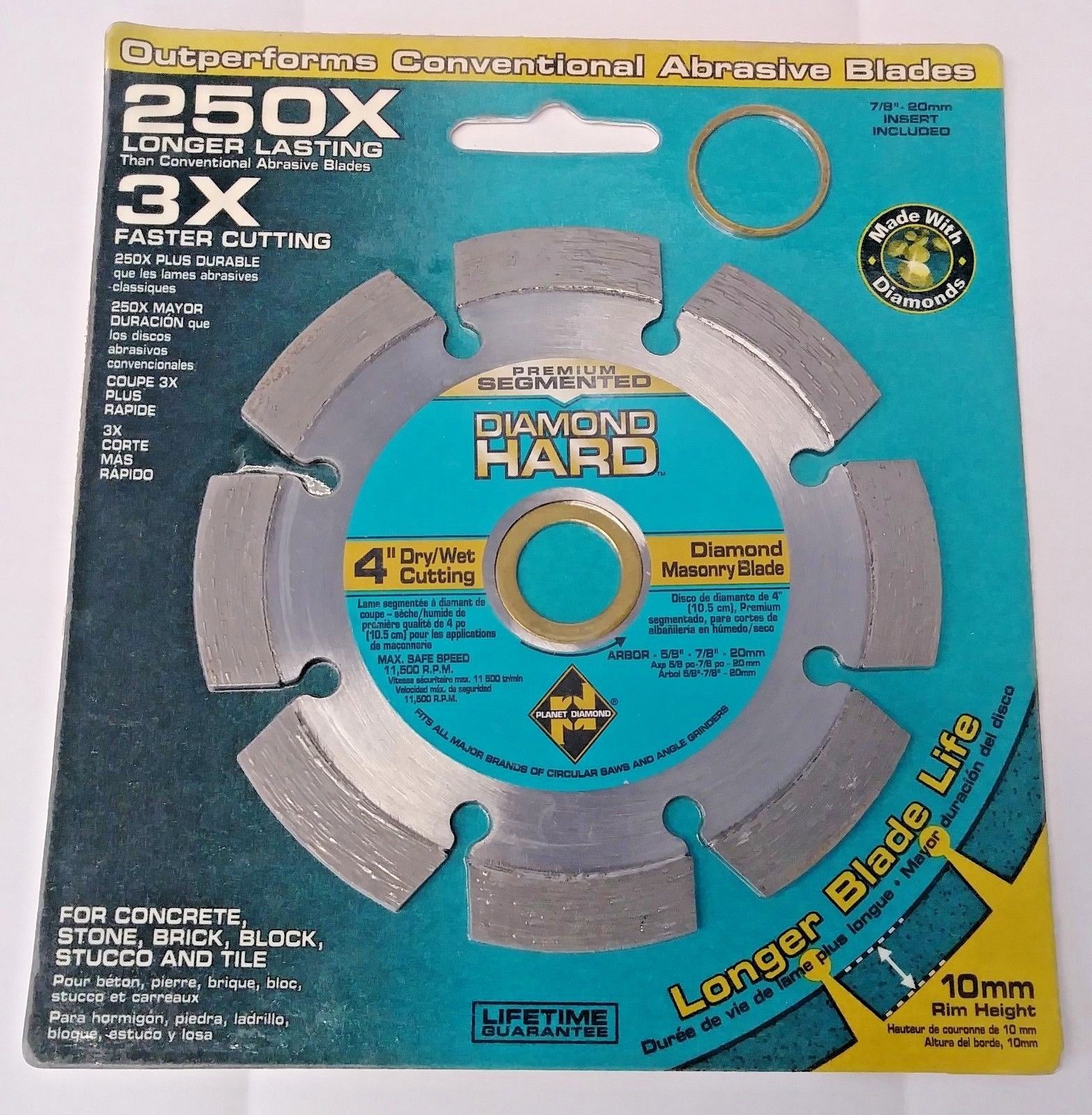 Planet Diamond 21304020 250X 4" Dry/Wet Cutting Segmented Diamond Masonry Blade