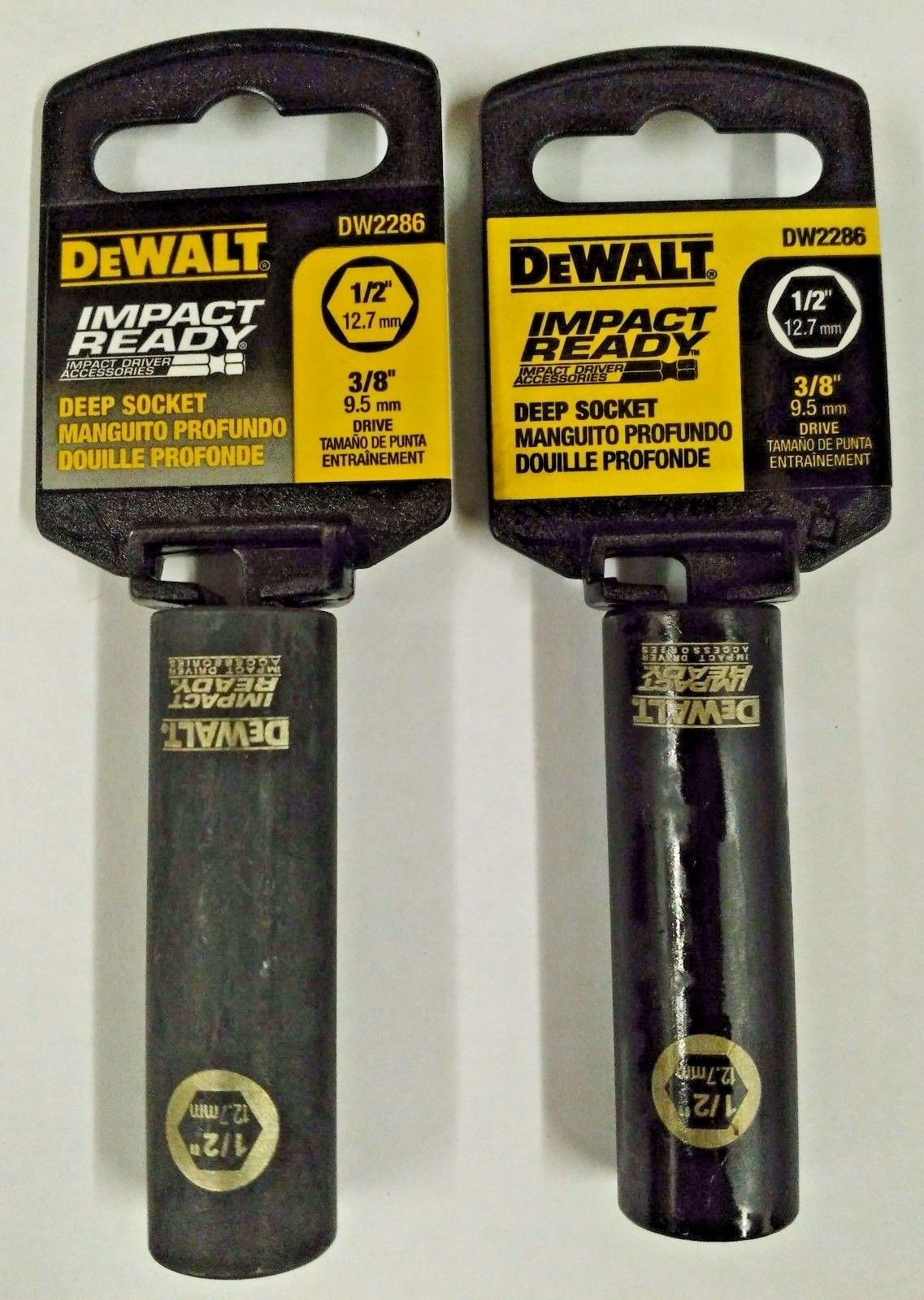Dewalt DW2286 1/2" 3/8" Drive 6 Point Impact Ready Deep Socket 2PCS