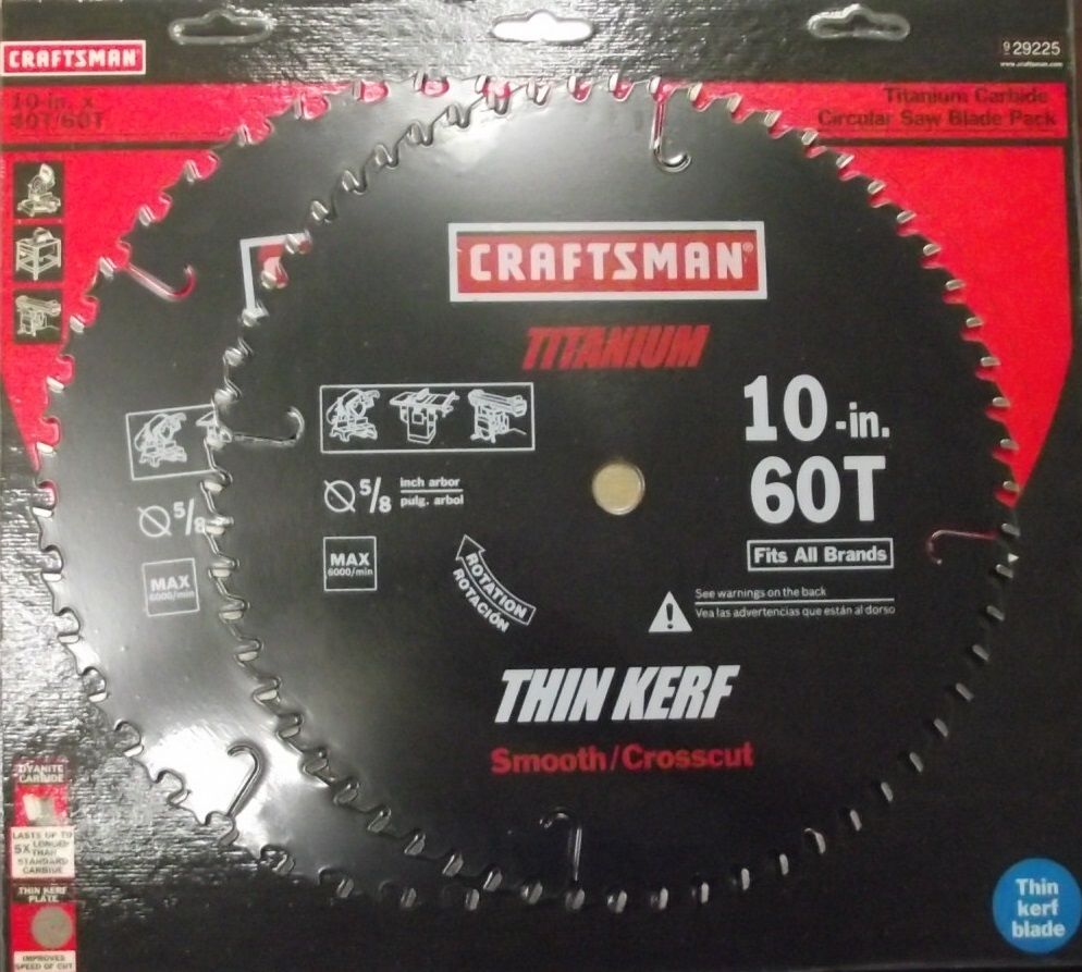 Craftsman 29225 10" x 60 & 40 Carbide Tooth Saw Blade Titanium 2 pk.