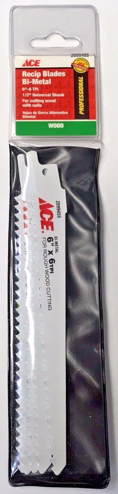 Ace 2099455 6" x 6 TPI Bi-Metal Rough Wood Cutting Reciprocating Blades 5 Pack