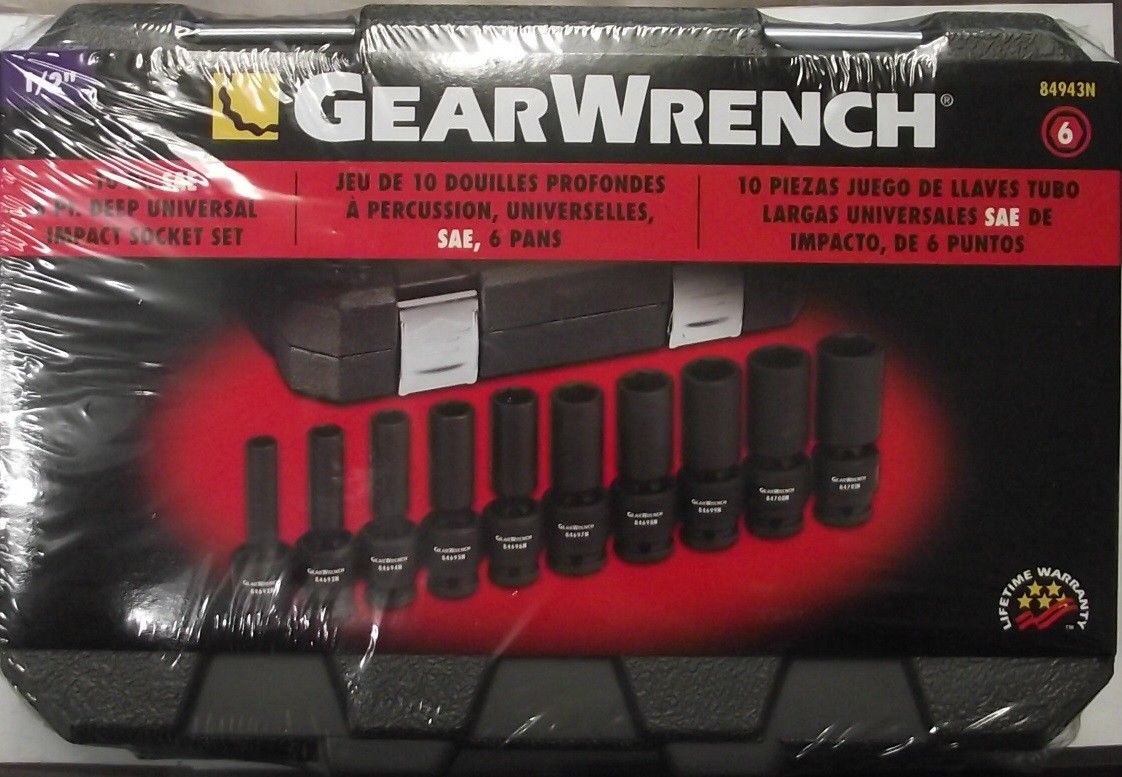 GearWrench 84943N 10pc 1/2" 6pt DEEP SAE Impact Universal Sockets Standard Set