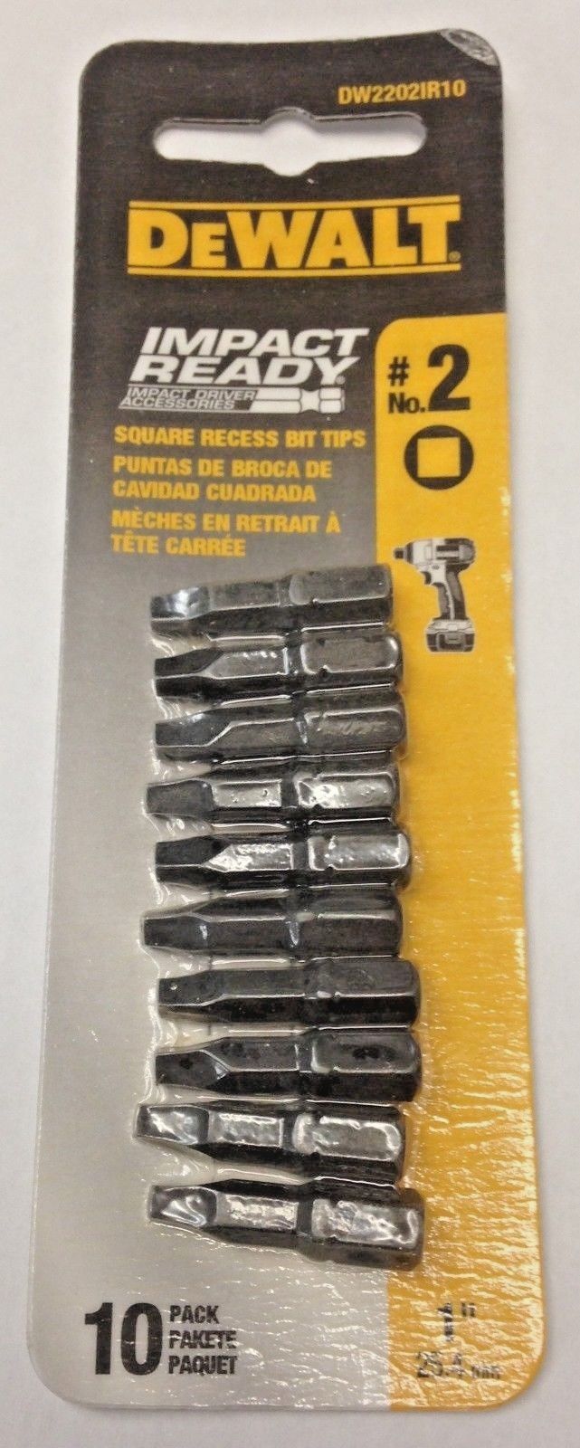 DeWalt #2 Square Recess Bit Tips 1" 10 Pack DW2202ir10