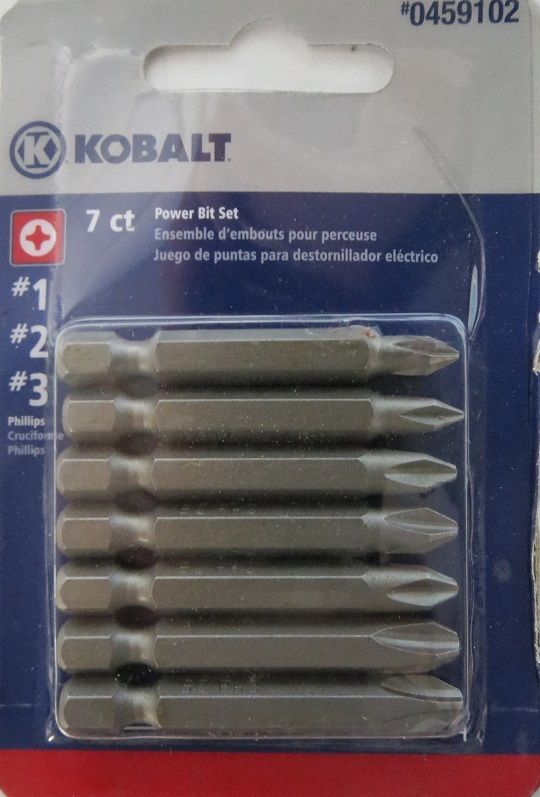 Kobalt 0459102 7 Piece 2" #1, #2, #3 Power Bit Screw Tip Set