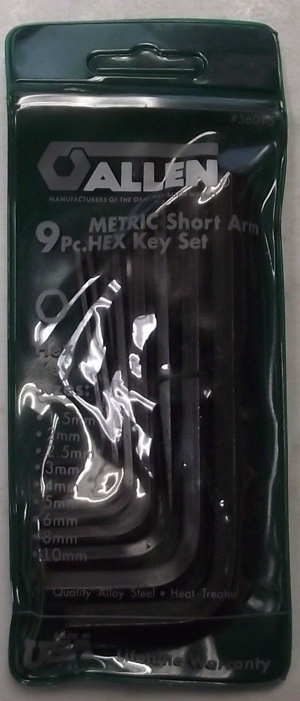 Allen 9pc Short Arm Metric Hex Key Wrench Set USA 56015