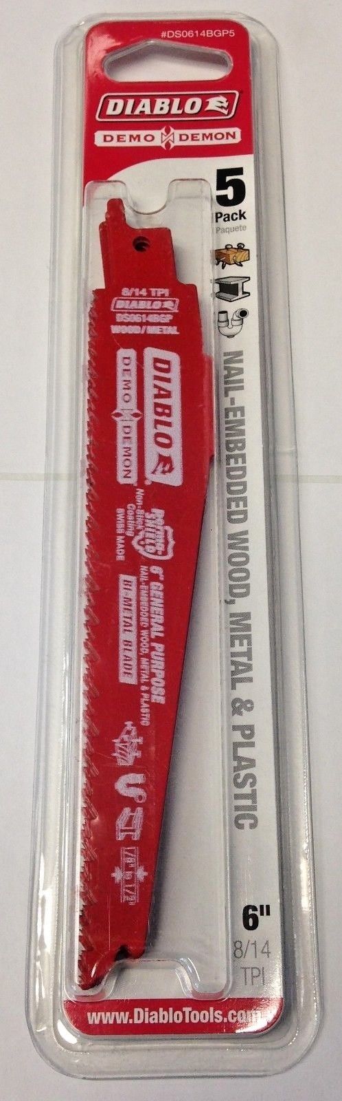 Diablo DS0614BGP5 6" x 8/14 TPI General Purpose Reciprocating Saw Blades 5 Pack