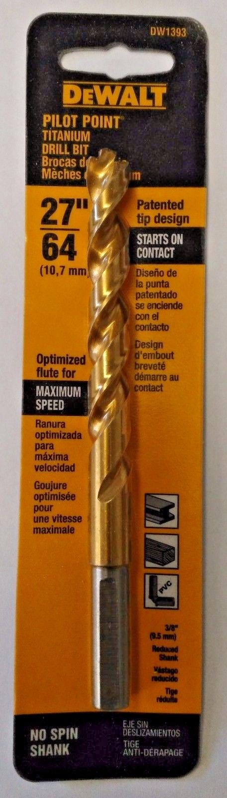 Dewalt DW1393 27/64" Pilot Point Titanium Drill Bit