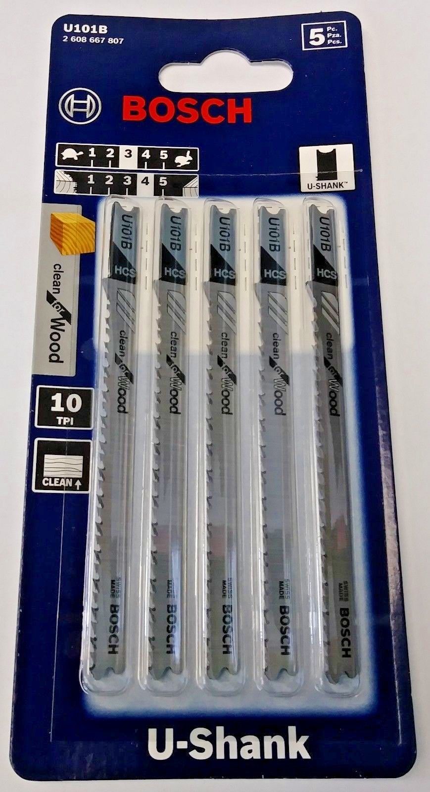 Bosch U101B 4" x 10 TPI U-Shank Clean For Wood Jigsaw Blades Swiss 5 Pack