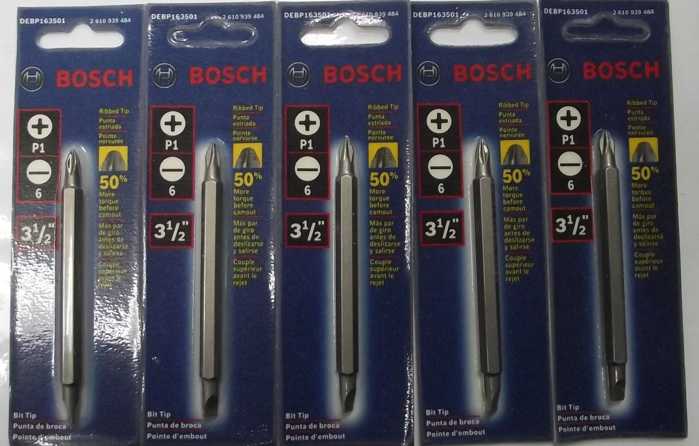 Bosch DEBP163501 Double Ended P1-6 Rib 3-1/2" Screw Driver Bit 5pcs. USA