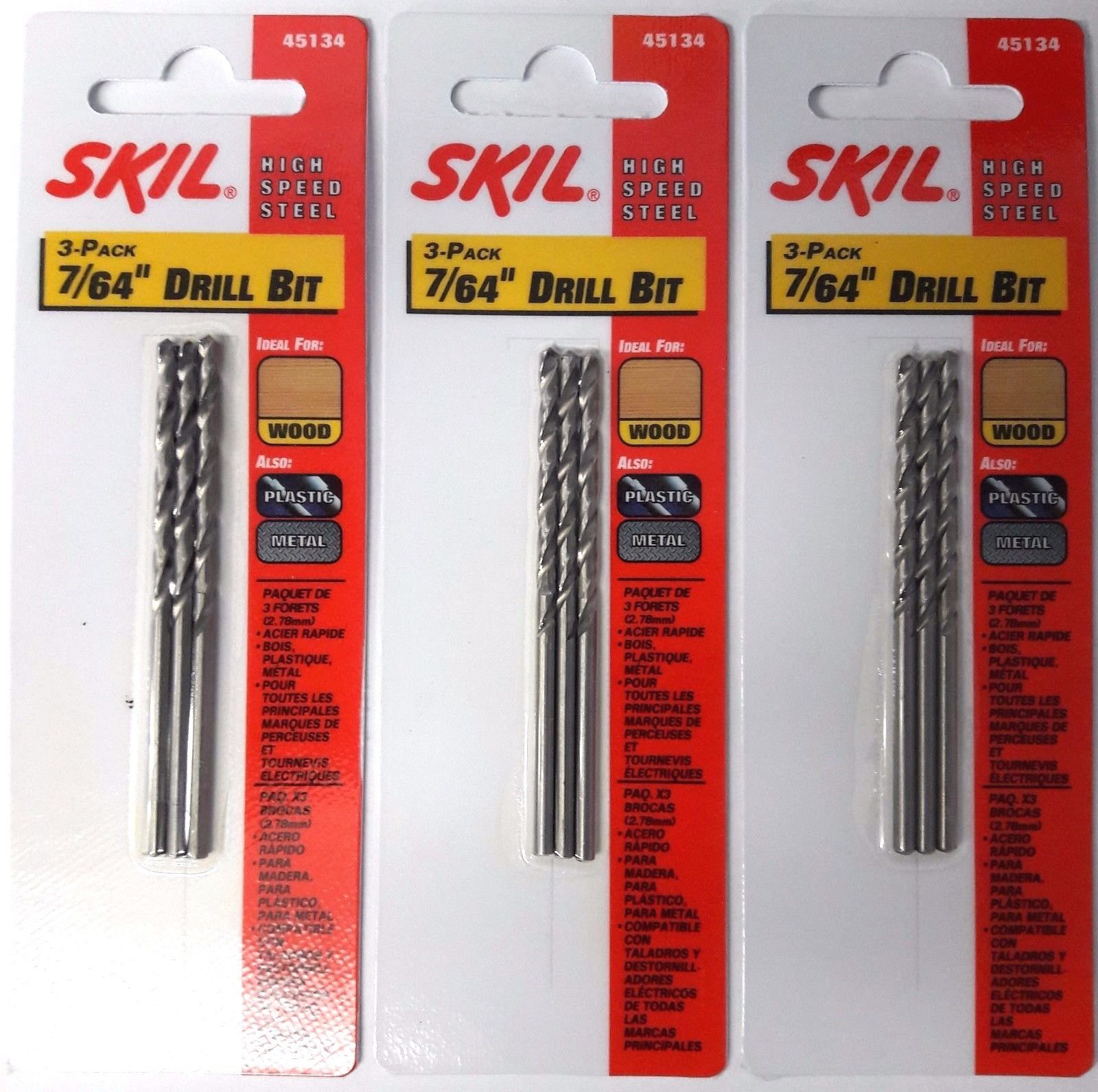 Skil 45134 7/64" HSS Polished Drill Bits 3 Packs of 3
