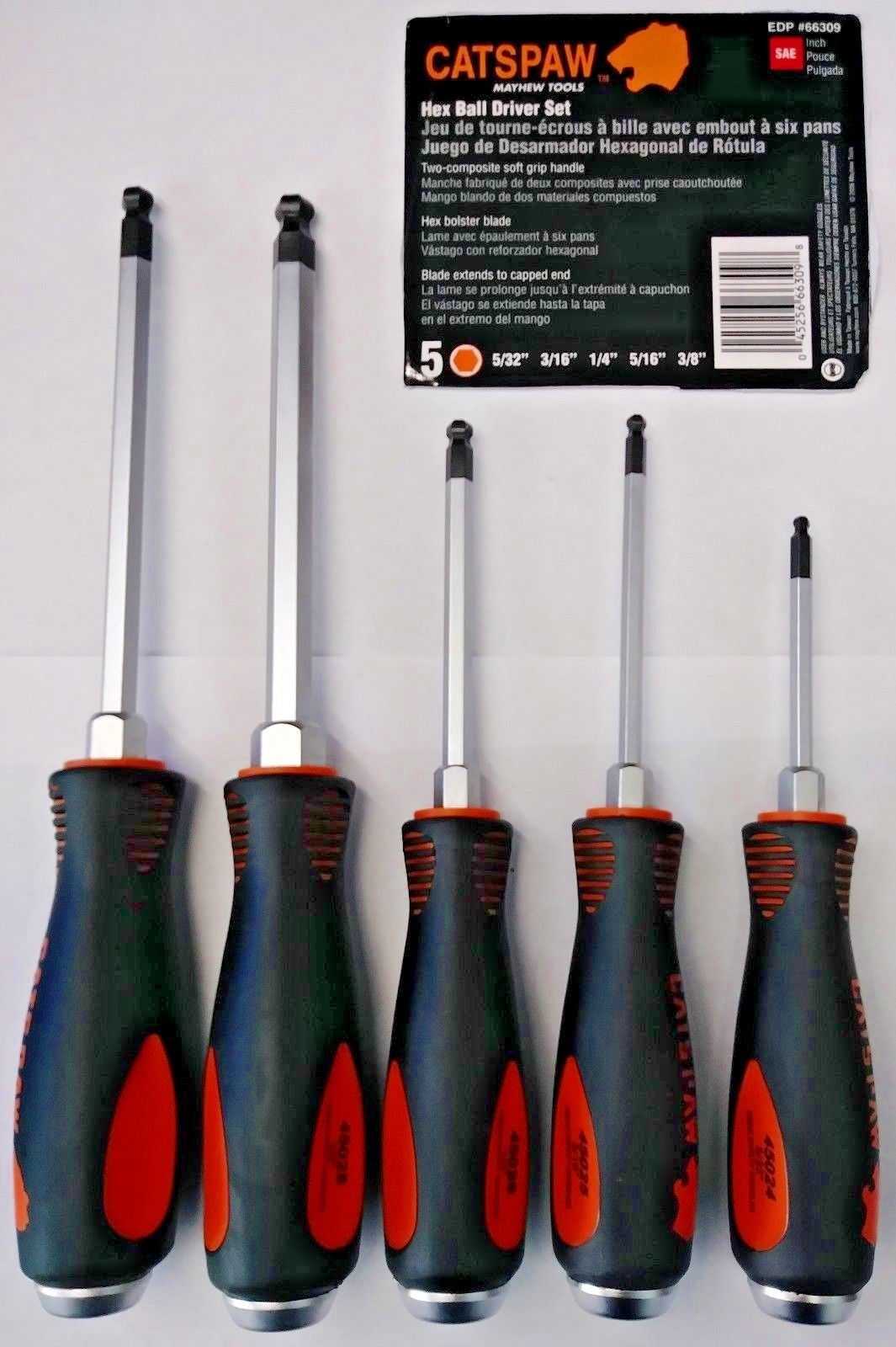 Mayhew Tools 66309 Catspaw SAE Hex Ball Driver Set (5 Piece)