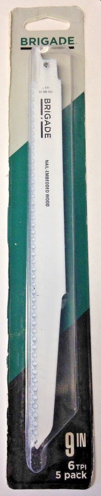Brigade BR10779 9" x 6 TPI Bi-Metal Wood Cutting Reciprocating Blades 5 Pack USA