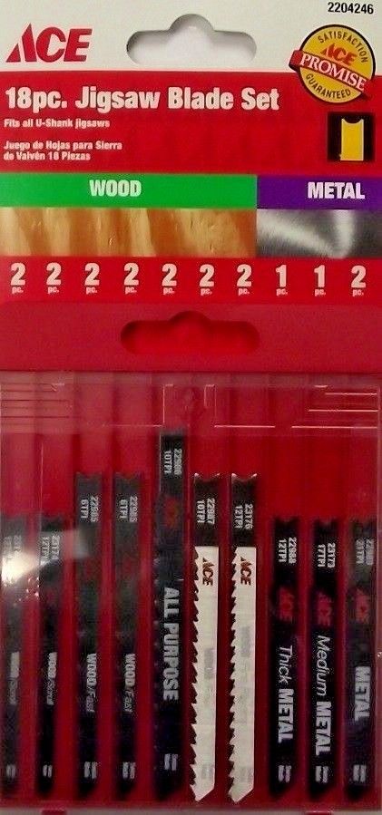 Ace 2204246 Jig Saw Blade Set U-Shank 18-Pieces Wood & Metal Swiss