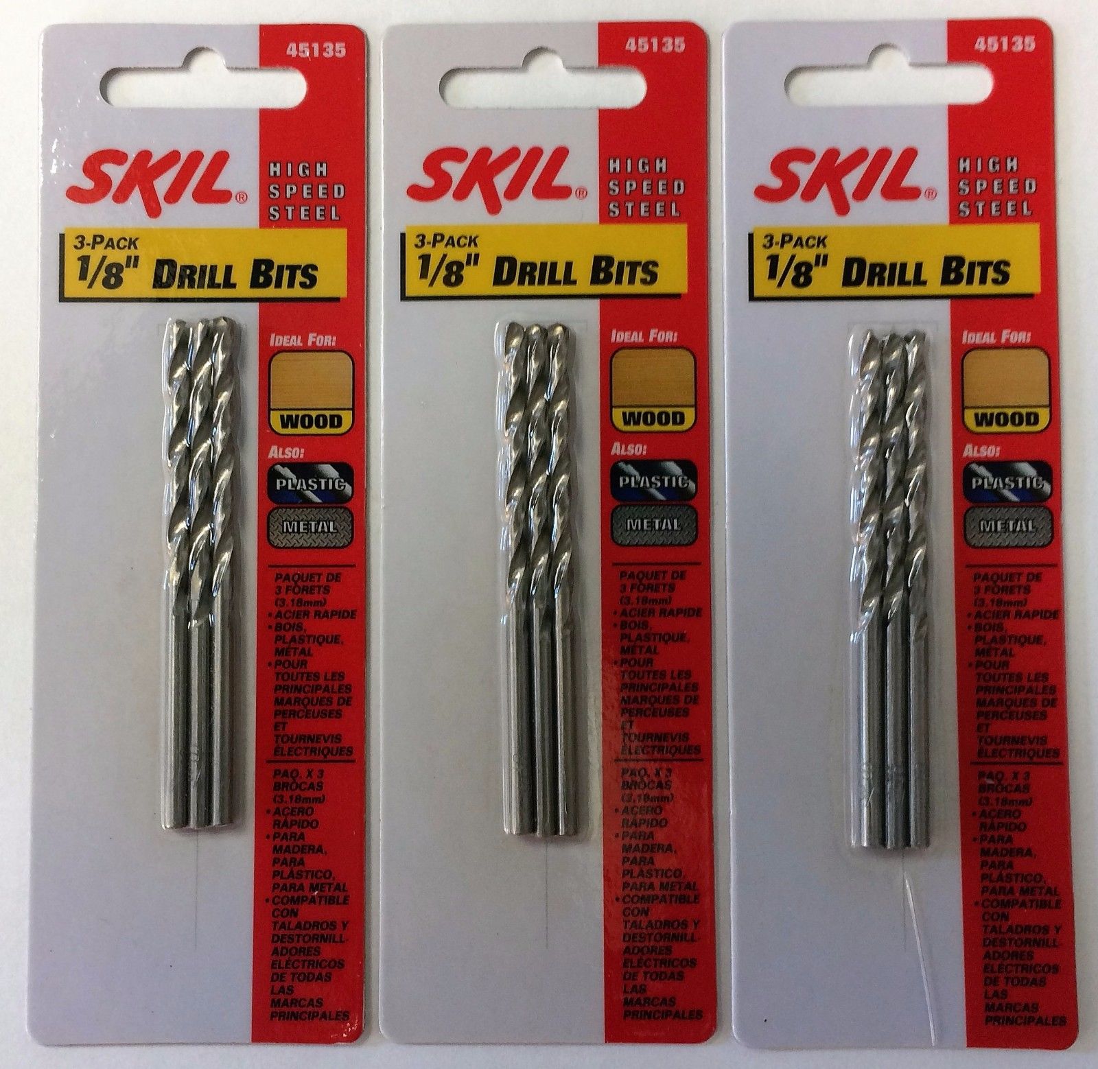 SKIL 45135 1/8" HSS Polished Drill Bit 3 Packs of 3