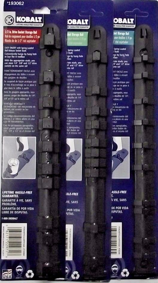 Kobalt 1/4" 3/8" 1/2" Drive Socket Storage Rails USA 22971 22970 22969