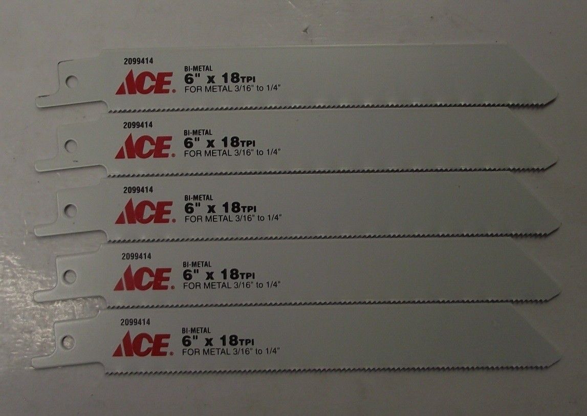 ACE 2099414 6" x 18TPI Bi-Metal Metal Cutting Recip Saw Blade 5pc Swiss