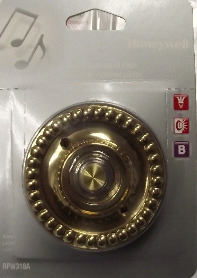 Honeywell RPW318A Wired Illuminated Brass Door Bell Push Button