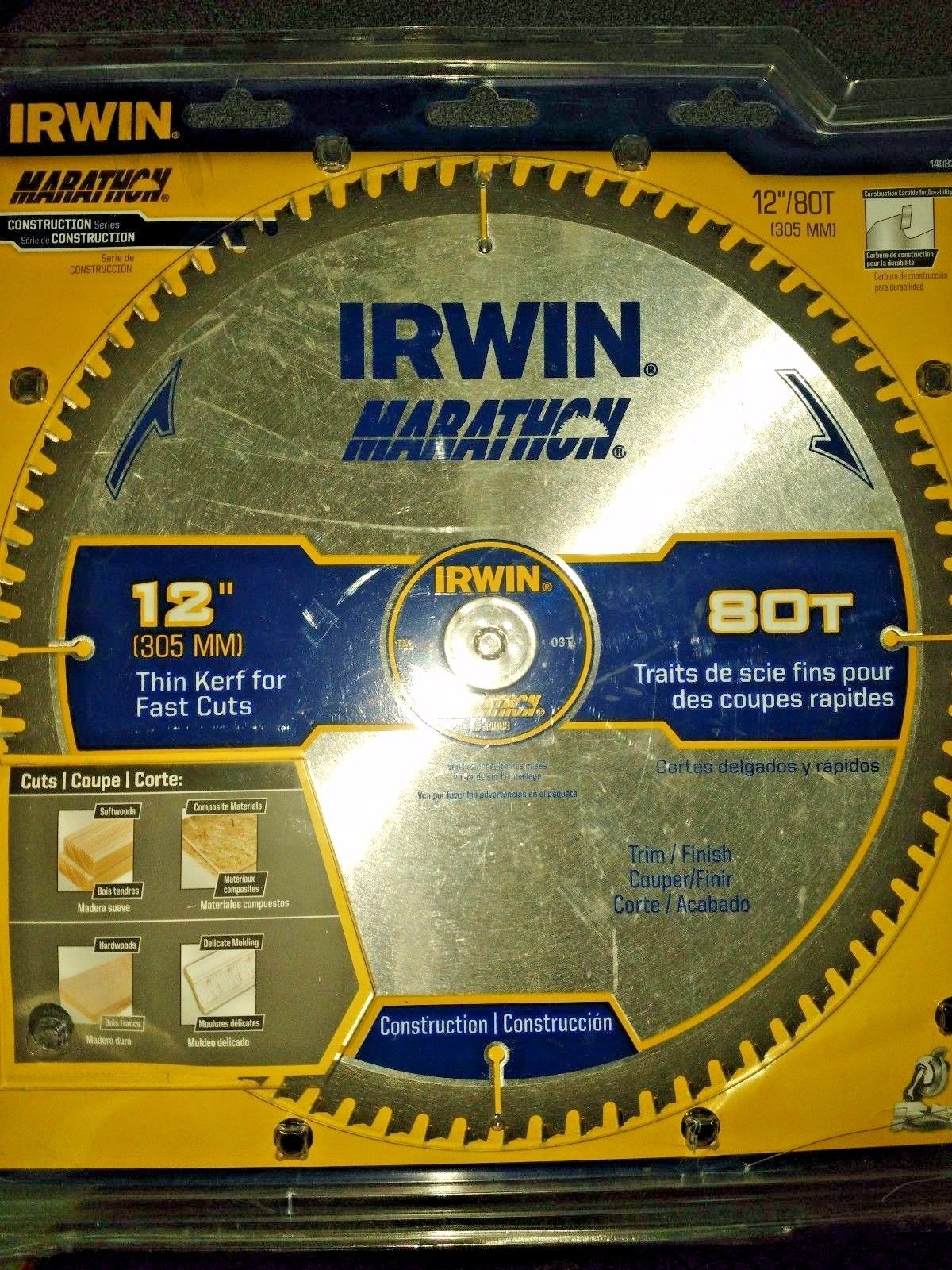 Irwin 14083 12" x 80T Trim / Finish Marathon Miter & Table Saw Blade