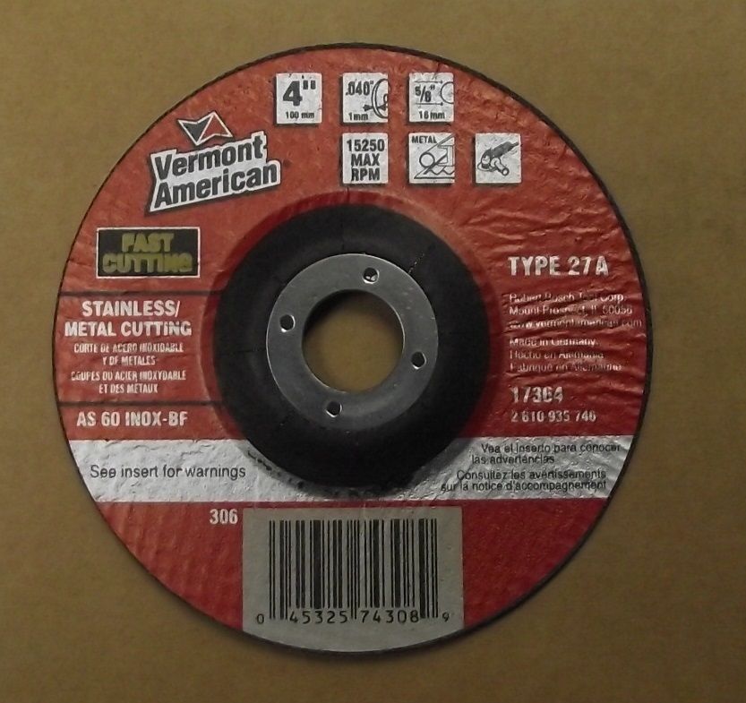 Vermont American 17364 4" x .040" x 5/8" Cut-Off Wheels Type 27 (25pcs) Germany