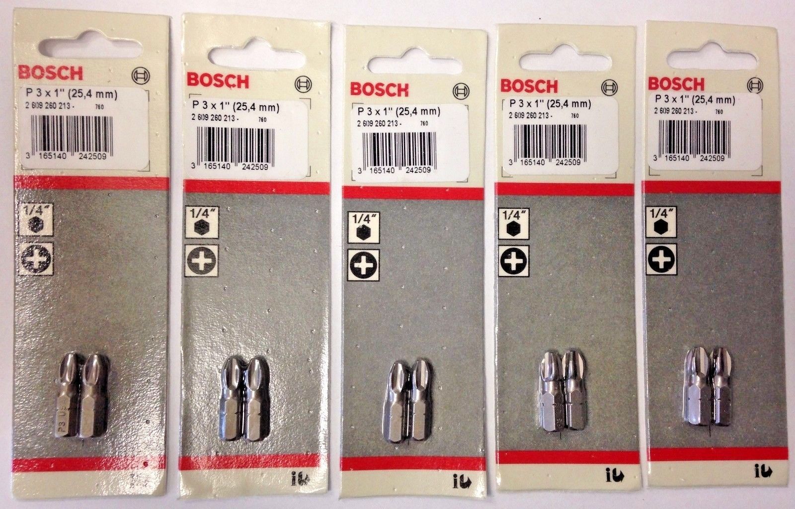 Bosch 2609260213 #3 x 1" Phillips Screw Tips USA (5) 2 Packs