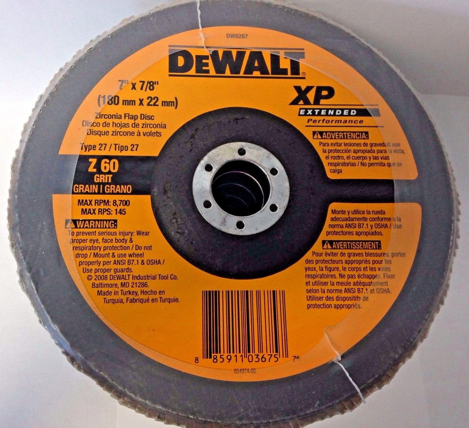 Dewalt DW8267 7" x 7/8" Z 60 Grit Flap Discs Extended Performance 5 Pack