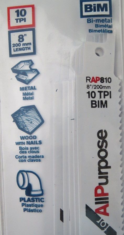 Bosch RAP810 8" 10 TPI 5 Pack Bi-Metal Reciprocating Saw Blades Swiss