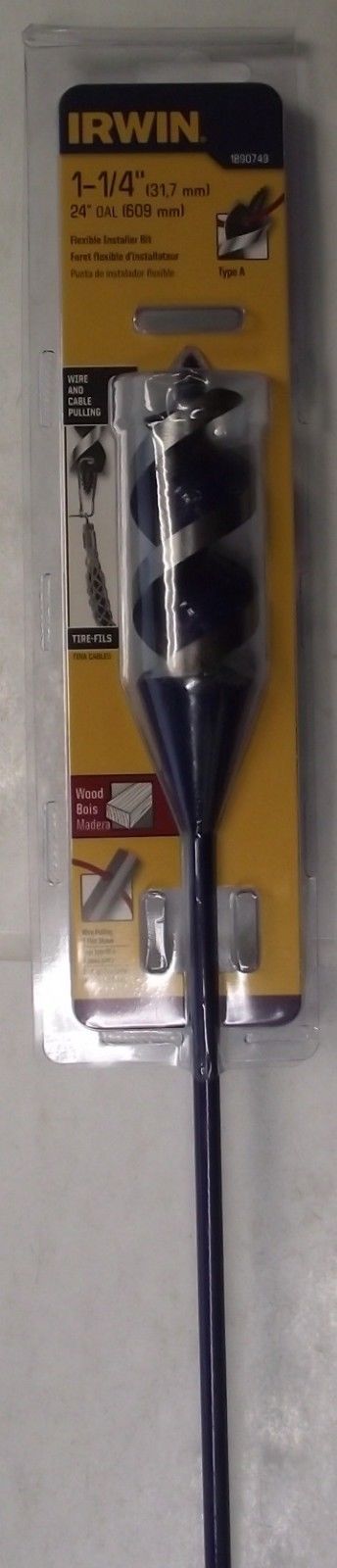 IRWIN 1890749 1-1/4" x 24" Flexible Installer Drill Bit With Auger Tip