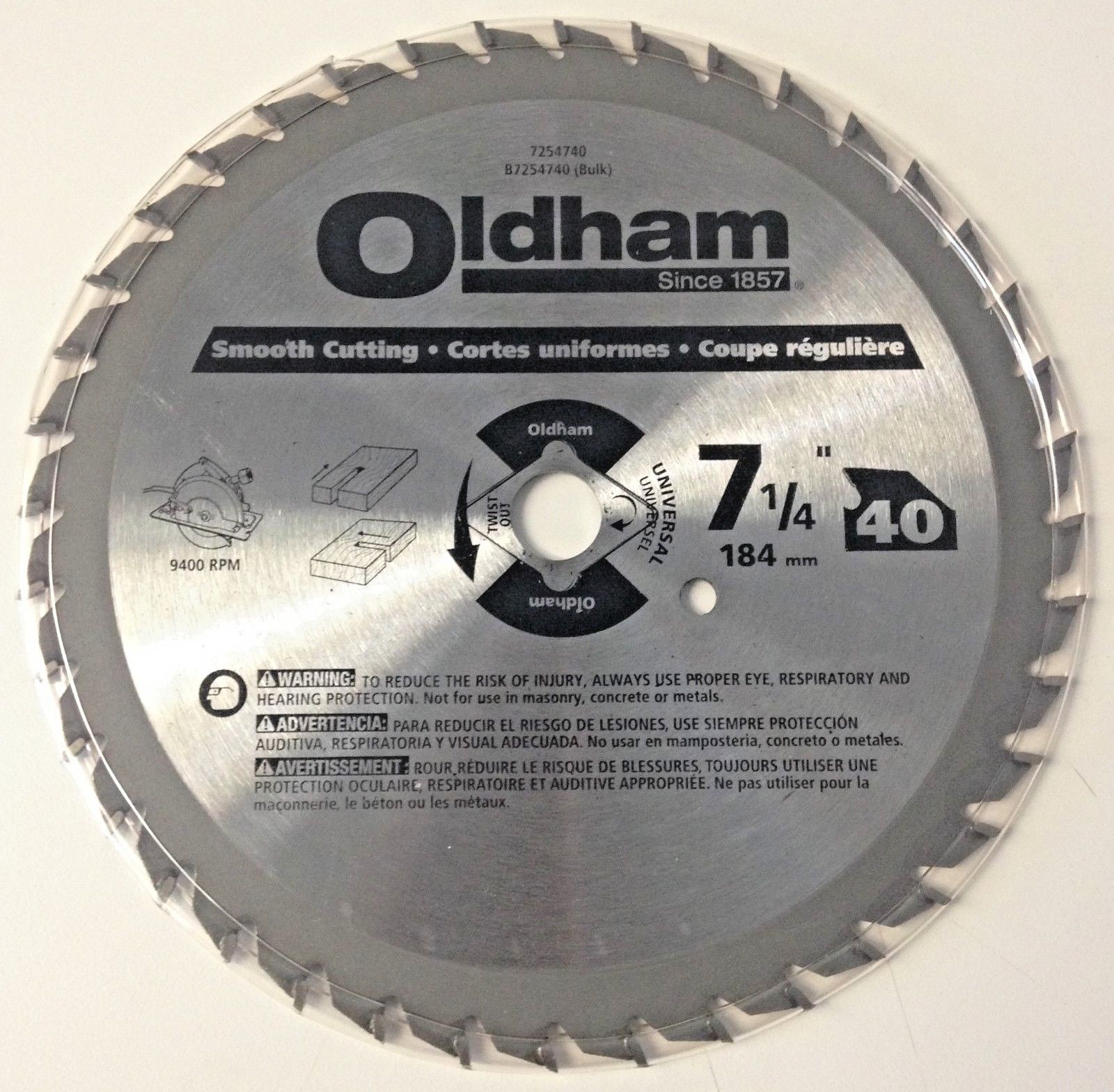 Oldham 7254740 7-1/4" x 40 Tooth Smooth Cutting Circular Saw Blade