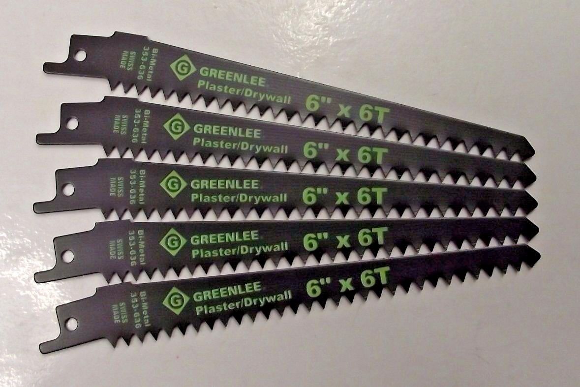 Greenlee 353-636 6" x 6 TPI Bi-metal Drywall Cutting Reciprocating Saw Blade 5PC