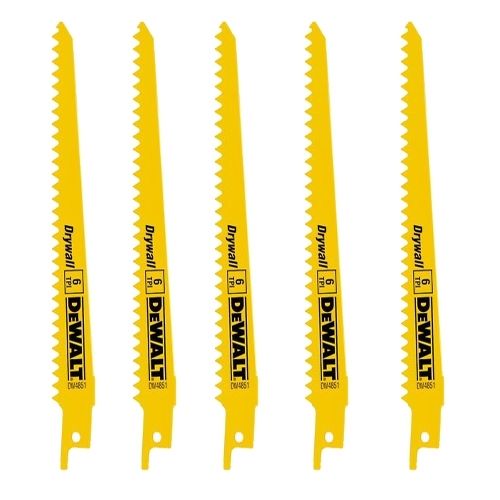 DeWalt DW4851 6" x 6 TPI Drywall Bi-Metal Reciprocating Saw Blades 5 Pack