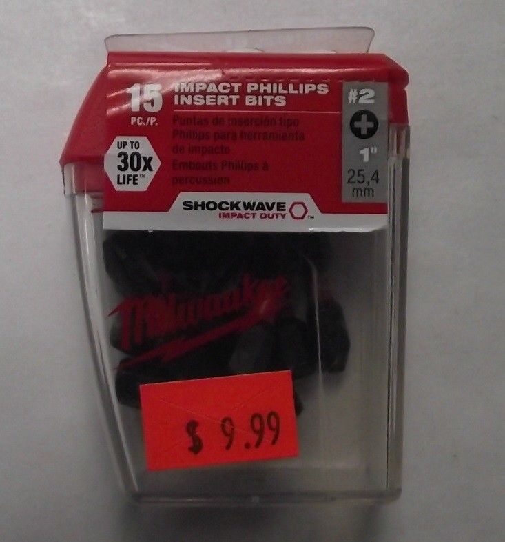 Milwaukee 48-32-5003 1-in Phillips #2 Shockwave Insert Screw Bit 15-Pack
