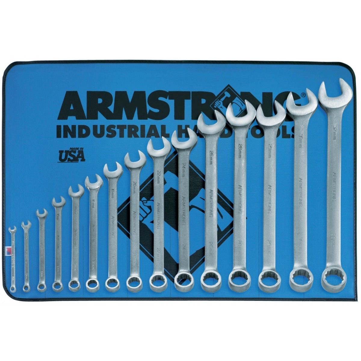 Armstrong 15 Pc. 12 Point Metric Satin Finish Long Combination Wrench Set USA