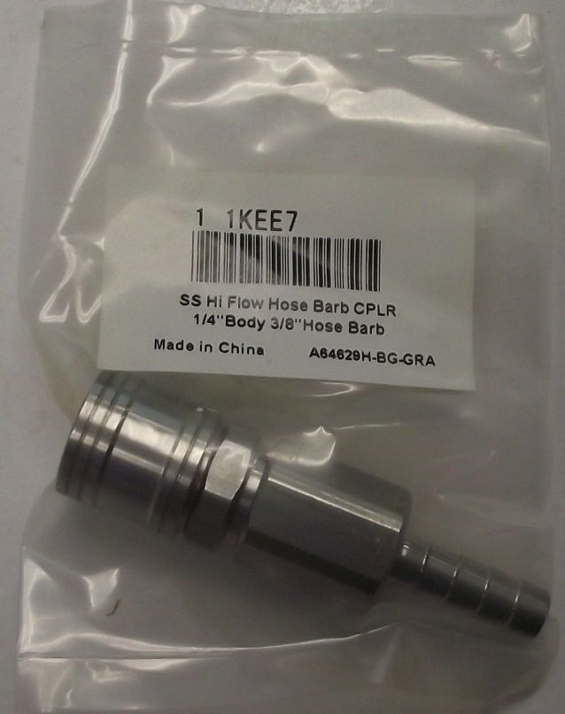 Legacy A64629H-BG-GRA SS Hi Flow Hose Bard Coupler 1/4 Body 3/8 Barb 1KEE7