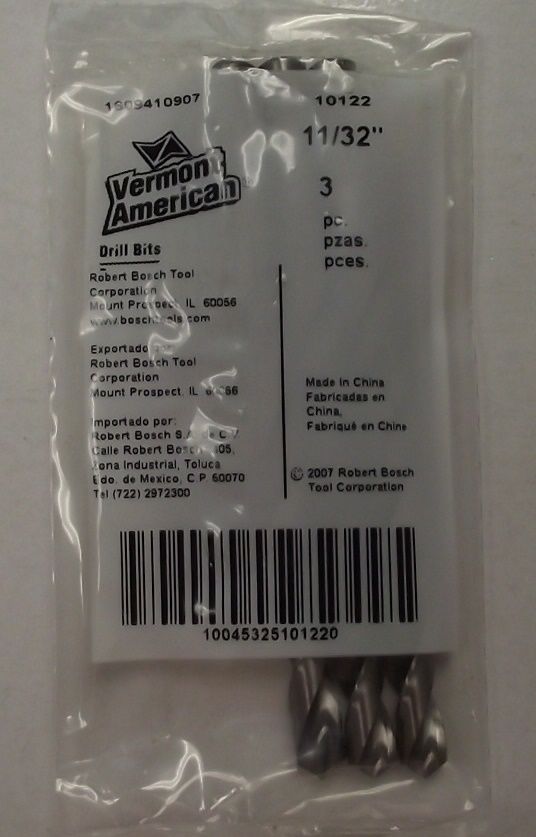 Vermont American 10122 11/32" Jobber Precision Ground HSS Drill Bit 3pcs.