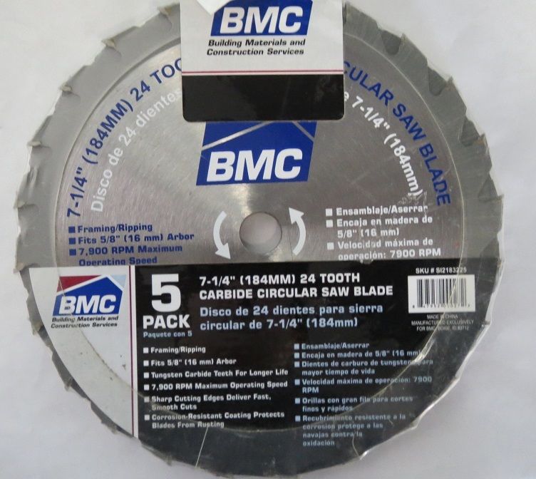 BMC SI2183225 7-1/4" x 24 Tooth Carbide Circular Saw Blade 5 Pack