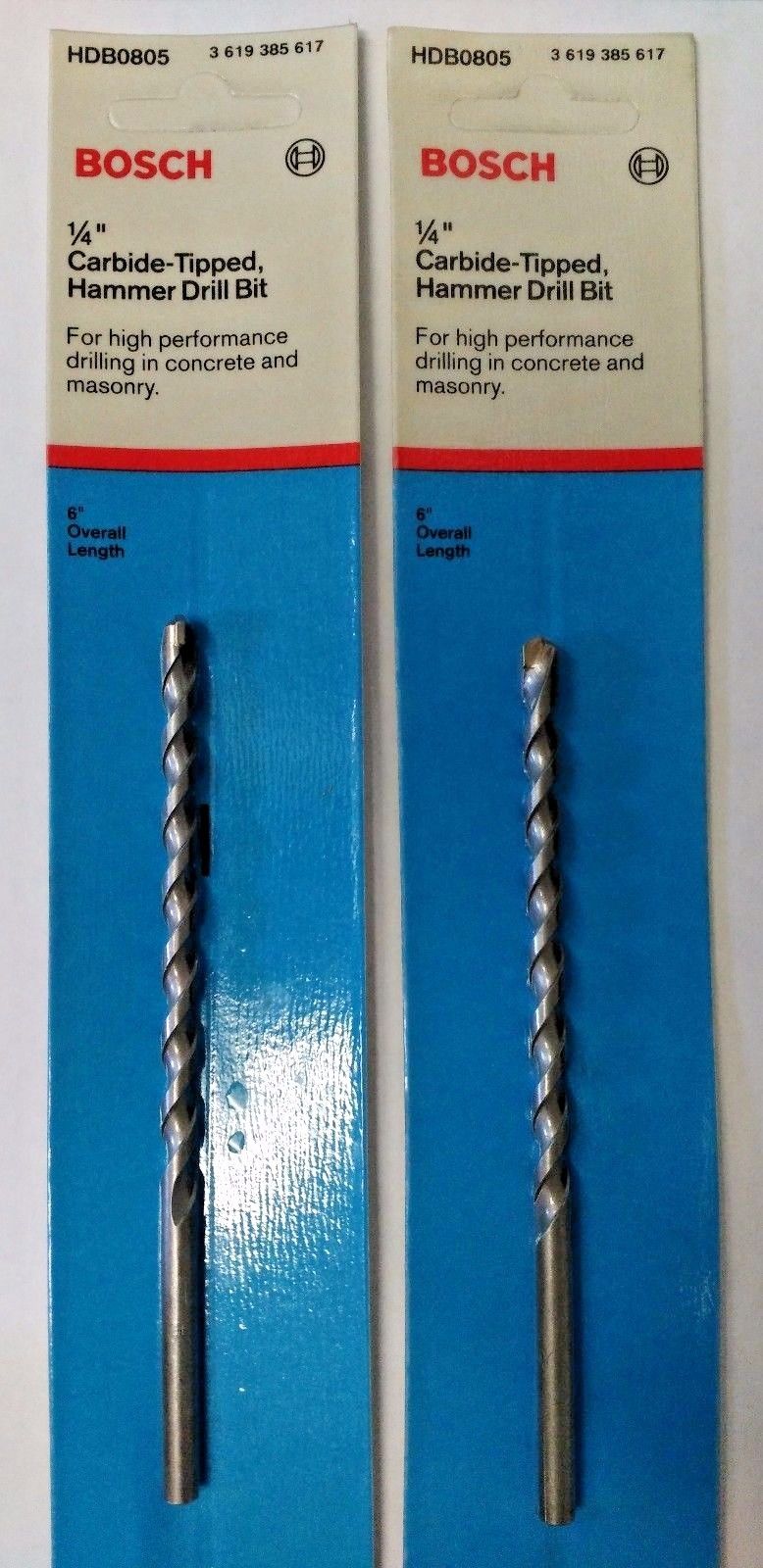 BOSCH HDB0805 1/4" x 4" x 6" Carbide Hammer Drill Bit Germany 2PKS
