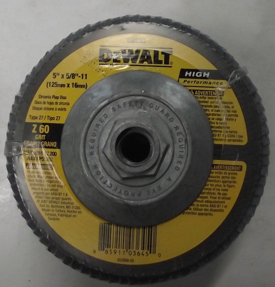 DEWALT DW8367 5" x 5/8"-11 Z60 Grit Zirconia Flap Disc Metal Grinding 5pcs